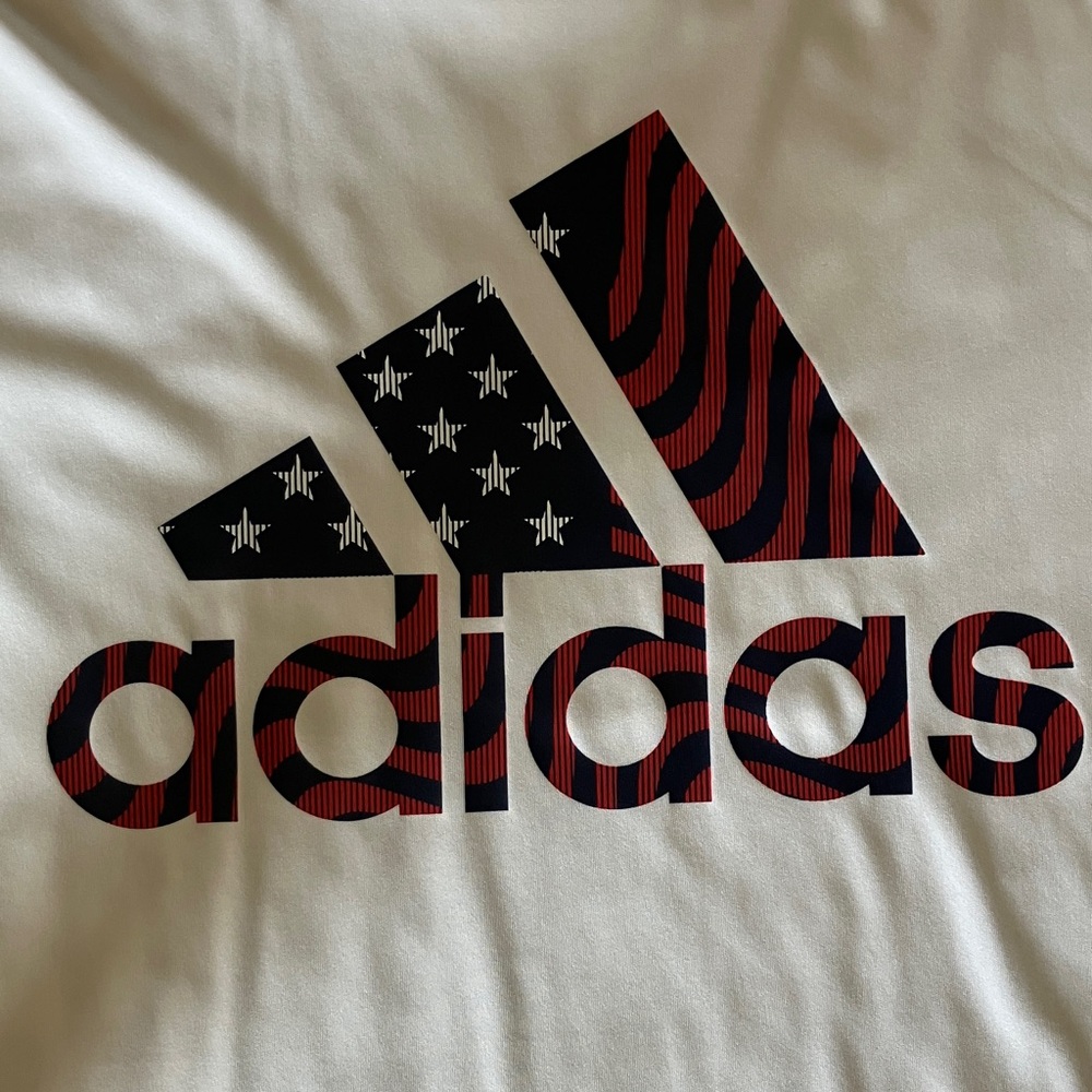 Adidas Kids White Tee with Flag Graphic - Picture 2 of 5